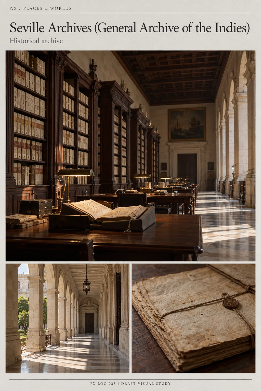 Seville Archives (General Archive of the Indies) — illustrative reconstruction