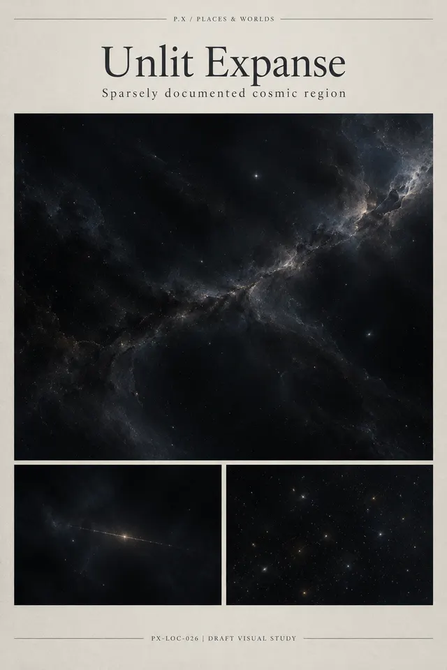 Unlit Expanse — illustrative reconstruction